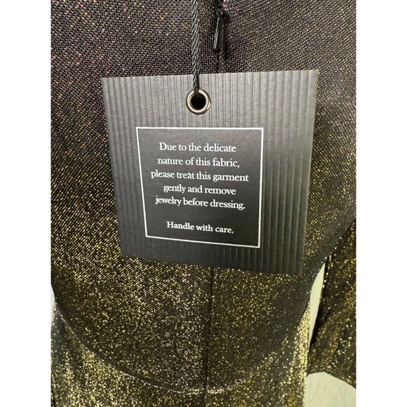 NWT Ieena For Mac Duggal Metallic Black & Gold Long Sleeve Gown Size 10 - Picture 8 of 12